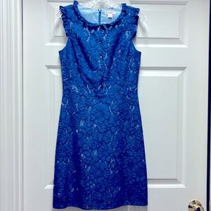 Brooks Brothers Red Fleece lace royal blue indigo floral midi dress elegant 4